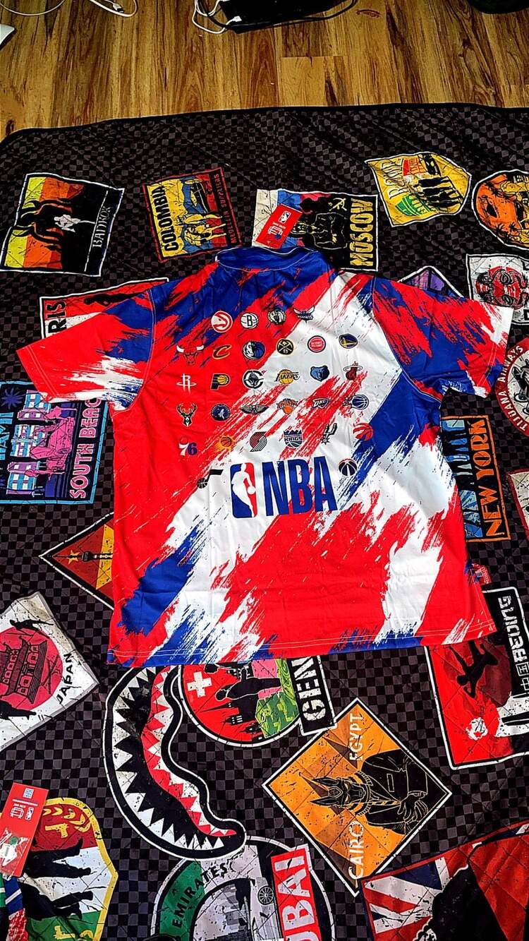 NBA Red/White/Blue Graphic Print Short Sleeve Polo Shirt